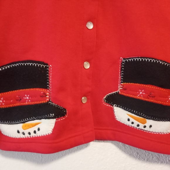 Colleen's Collectables Vintage Red Snowman Christmas Cardigan Sweater - Picture 2 of 11